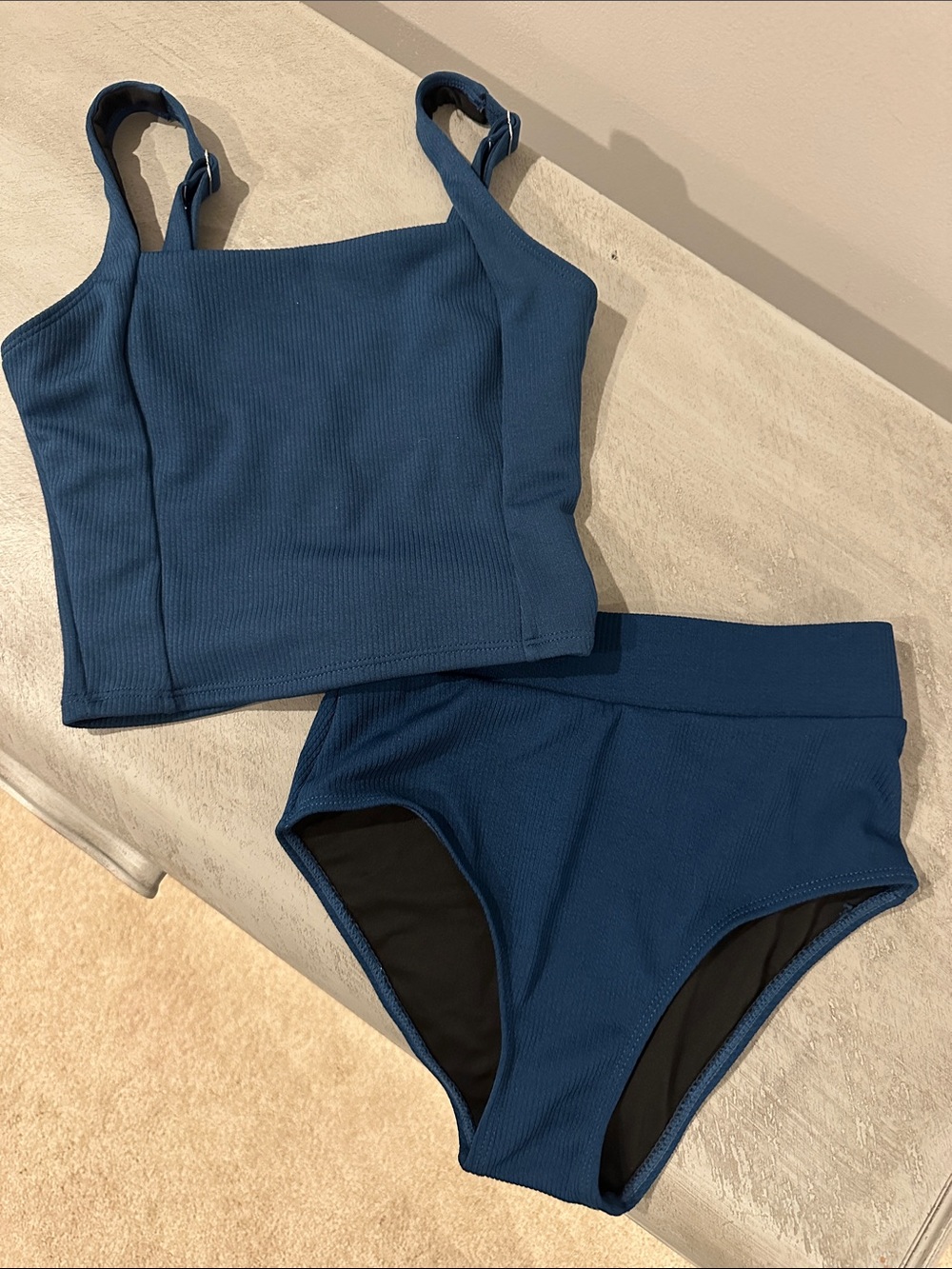 Geode Ribbed High-Waist Bikini Set in Deep Blue